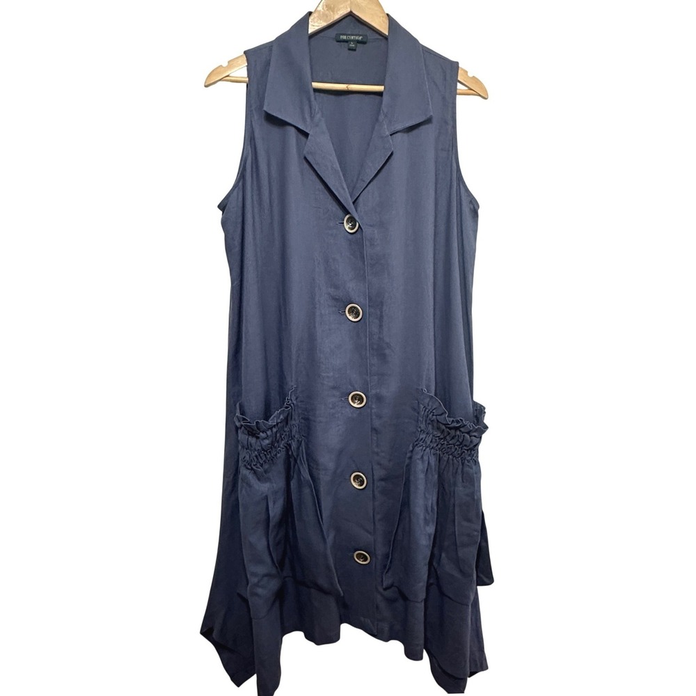 For Cynthia Linen Blend Button Front Dress Womens L Sleeveless Artsy Lagenlook